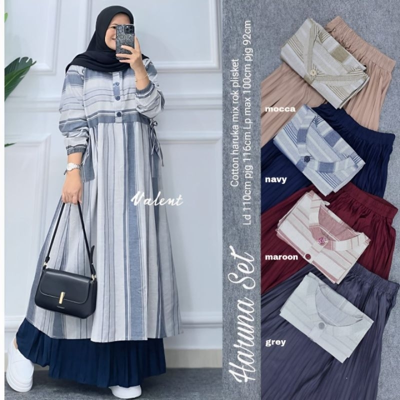 haruna set / tunik set rok / setelan muslimah premium murah