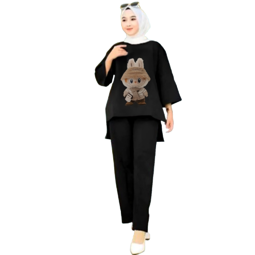 Zyana - LABUBU KREM SETELAN WANITA DEWASA LENGAN PANJANG ONE SET MOTIF VIRAL MUAT JUMBO