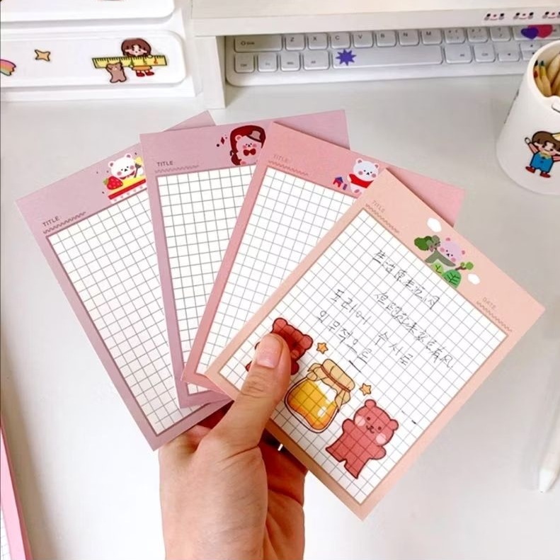 

30 lembar Memo Pad Grid Lucu Karakter Aesthetic | Catatan Notepad kotak-kotak