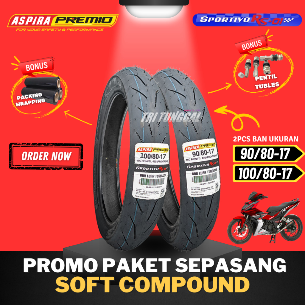 [PAKET TERMURAH SEPASANG] BAN ASPIRA PREMIO SPORTIVO RS01 RING 17  TUBELESS SOFT COMPOUND ( 90/80-17