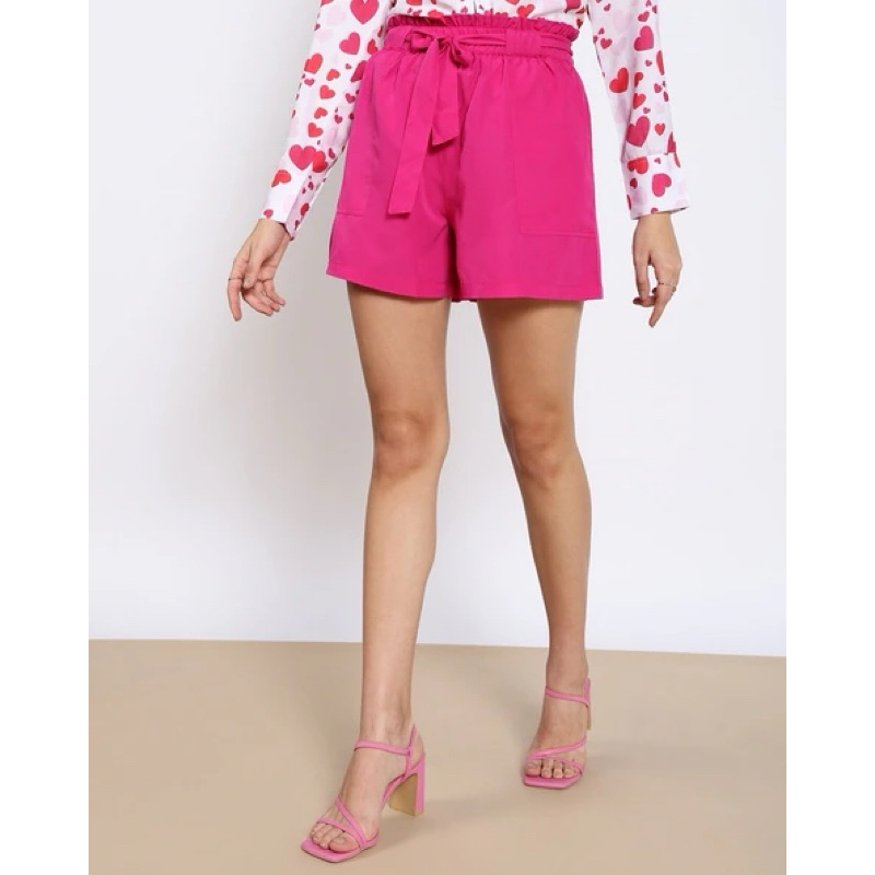 𝙋𝙍𝙀𝙇𝙊𝙑𝙀𝘿 MDS Pink Fuschia Basic High Waist Belted Short Pants Celana Pendek Wanita Branded