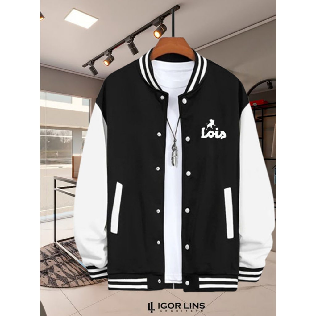 [ COD ] Jaket Baseball Varsity kancing  Logo Varsity Lois Text Putih Jaket Varsity Kancing Premium P