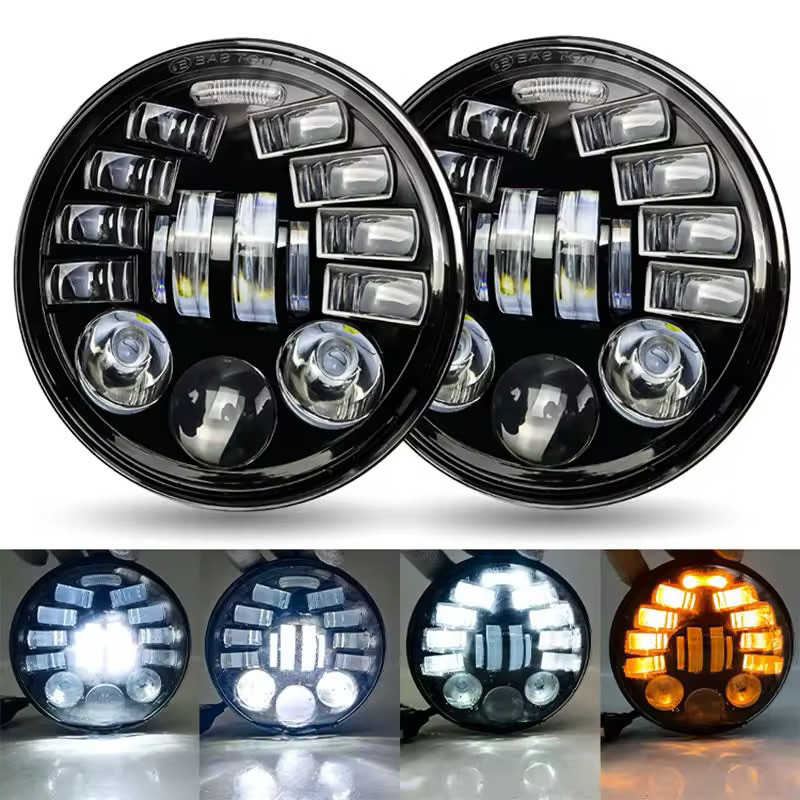 Headlight projector 7 inc 19 LED lampu depan bulat mobil motor headlight lampu sepeda motor bulat 5,