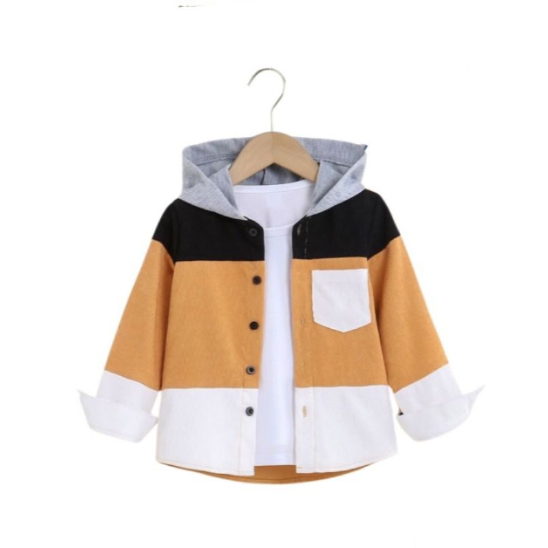 KEMEJA ANAK BAHAN CORDUROY MIX 3 WARNA TUTUP KEPALA HOODIE