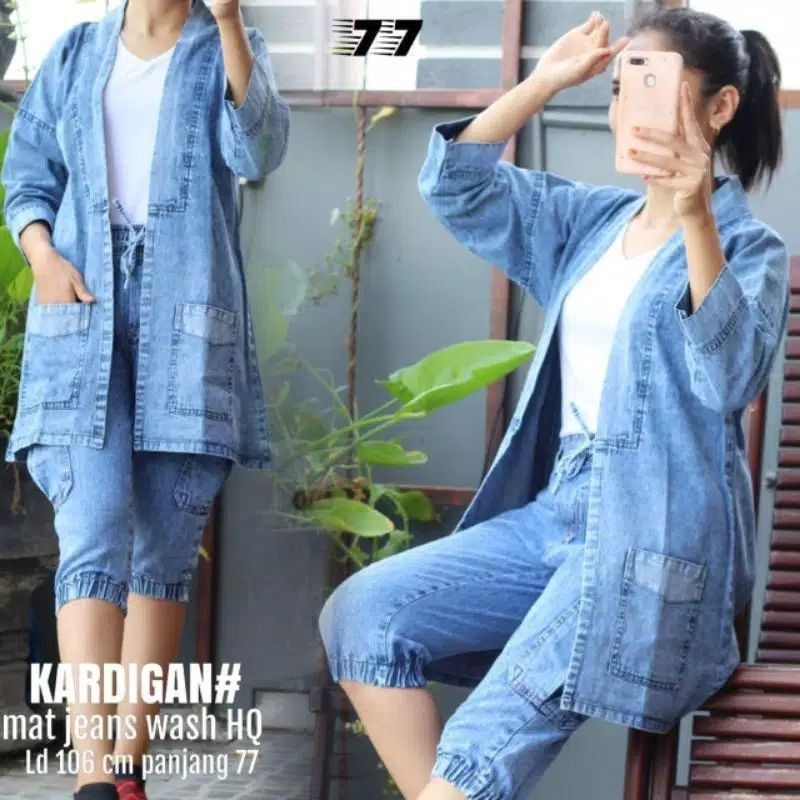 OUTER JEANS SNOW RAWIS SET // OUTER JEANS SNOW HITAM SET // LONG KARDIGAN SNOW SET