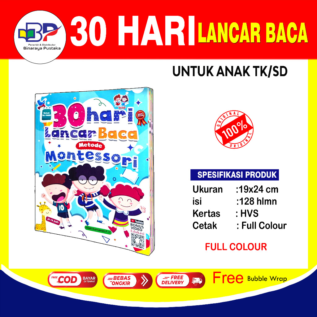 Buku Anak 30 Hari Lancar Baca Untuk SD/ PAUD Metode Montessori