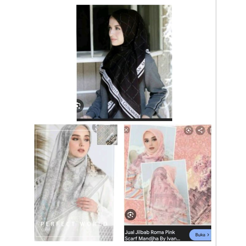 Mandjha 3 Pcs Hijab Fashion Original Ivan Gunawan Scarf Firenze Grey,Roma Pink & Best Part Black,Rea