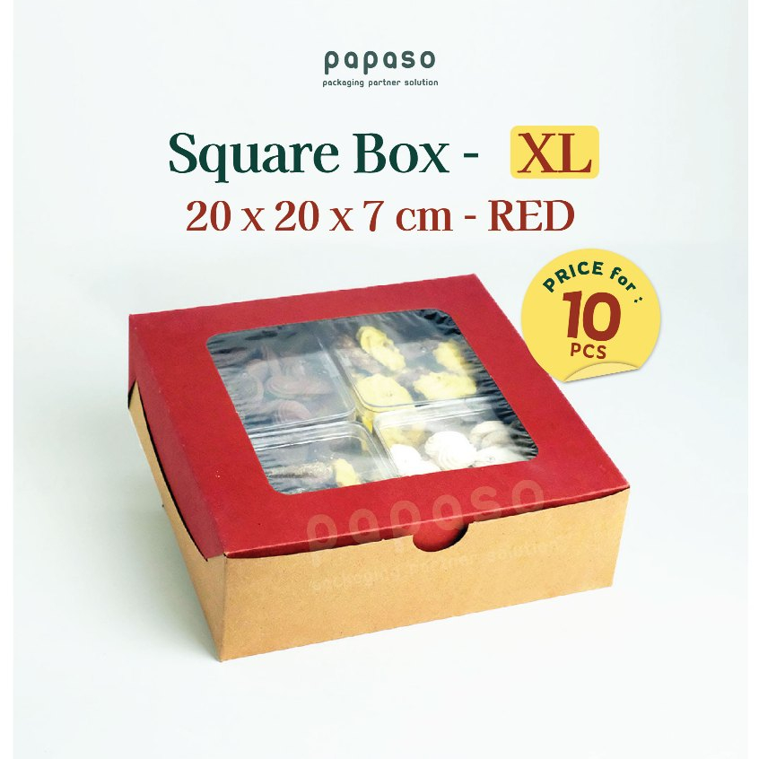 

Box Kue / Box Nasi / Kotak 20x20x7cm (RED-SBXL-WINDOW) Kraft Full Laminating 1 Sisi (Min. Order 1pack/10pcs)