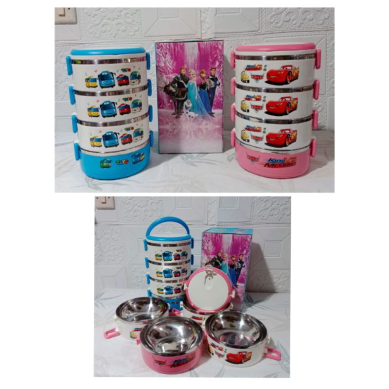 Rantang 4 Susun Karakter / Lunch Box Set Tebal /  Tempat Peyimpanan Makanan Stainless