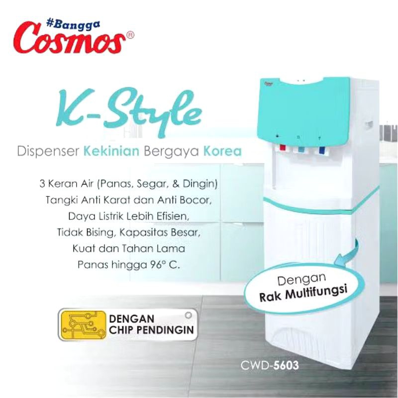 Dispenser 3in1 Galon Atas COSMOS CWD-5603 K-style Extra Hot, Cold, & Fresh