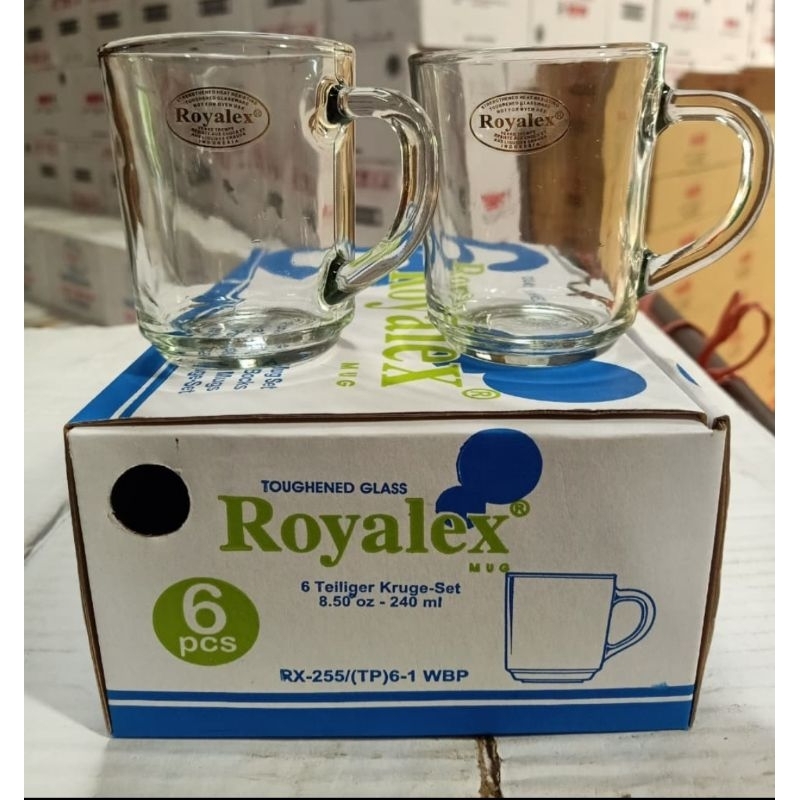 GELAS KACA KOPI TEH ROYALEX Dengan Gagang 240ML - RX-255 | GELAS KACA KOPI ROYALEX ORIGINAL