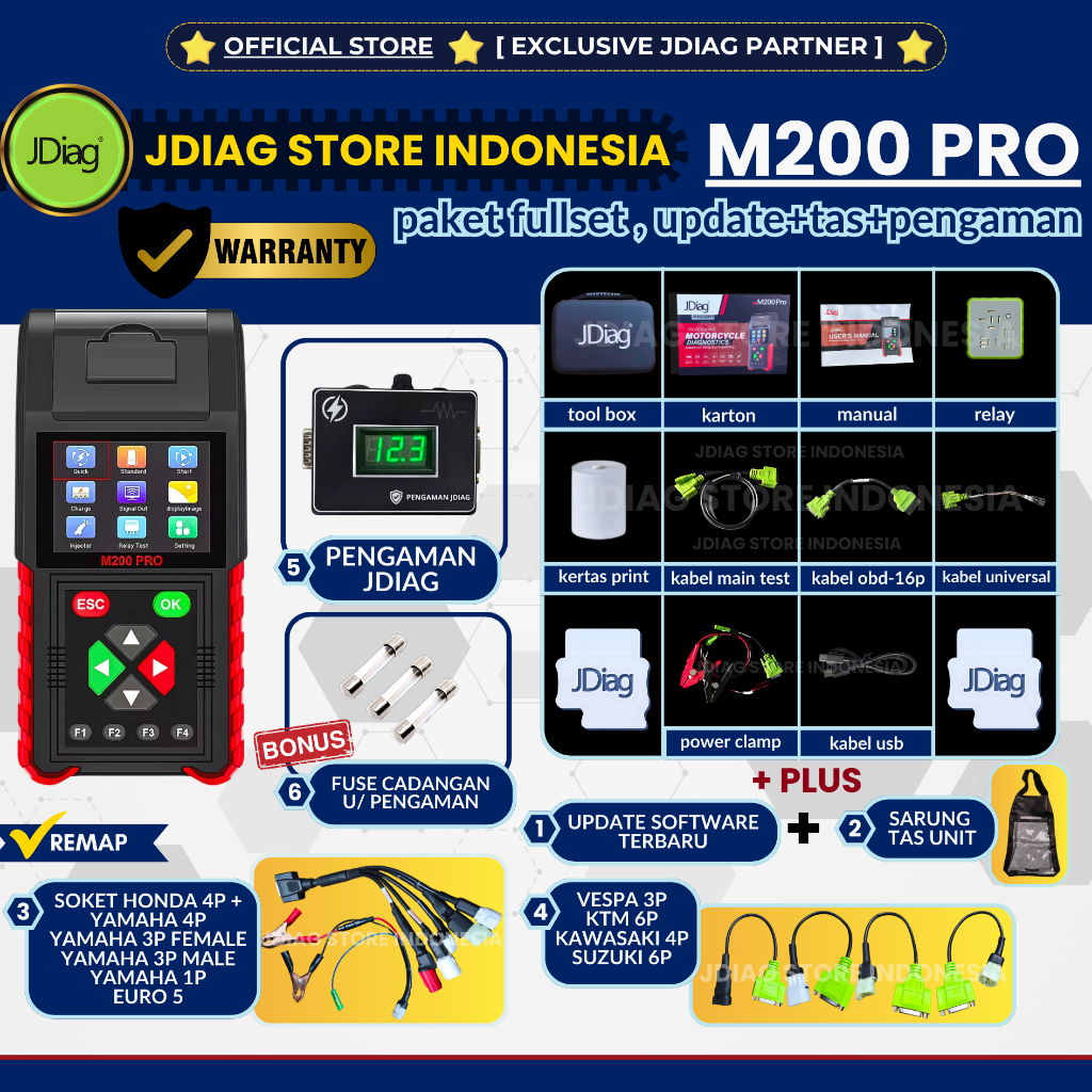 BARU JDIAG M200PRO REMAP ECU HONDA JDIAG M200 PRO WITH PRINTER SCANNER SEMUA MOTOR