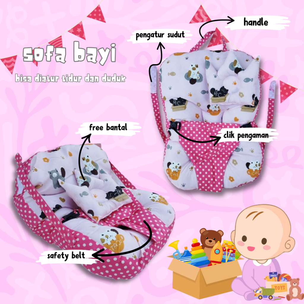 SOFA BAYI DENGAN SABUK PENGAMAN GESPER MULTIFUNGSI BISA UNTUK KASUR BAYI FREE BANTAL PEYANG JUMBO DA