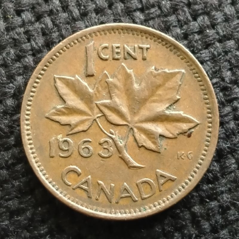 Koin Kuno Canada 1 Cent Queen Elizabeth potret pertama 1963