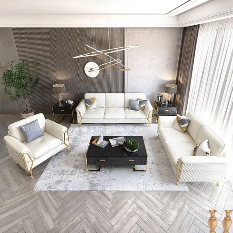 sofa mewah putih emas nyaman stylish dan berkelas