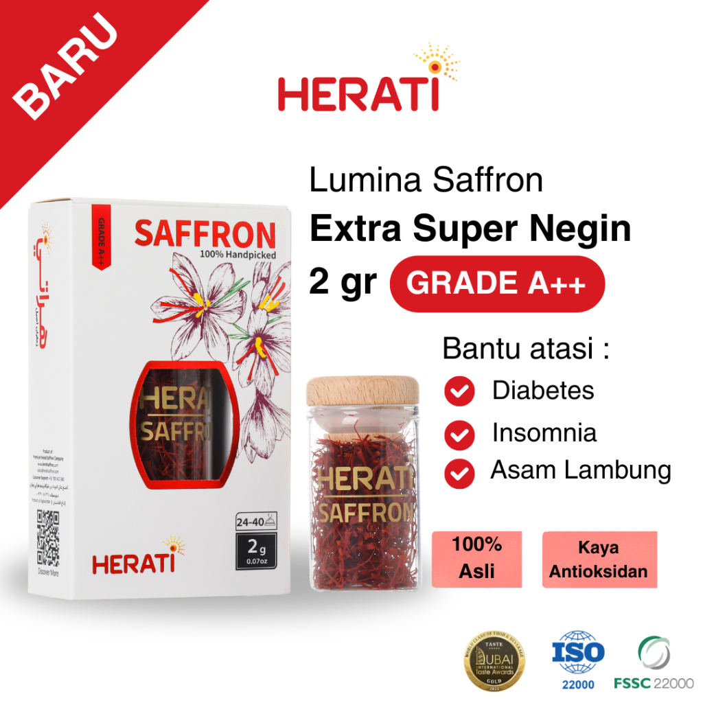 

Herati Saffron Afghanistan I Lumina Saffron Extra Super Negin 2 gr Bunga Safron Grade A++ Premium Original