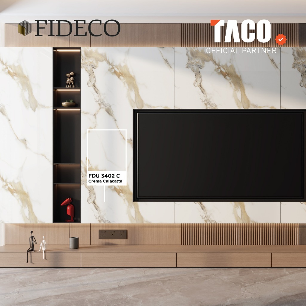 TACO Fideco 2D Wall Panel Stone Series Tebal 3mm Ukuran 122cm x 290cm per Lembar - FDU 3402 C Crema 