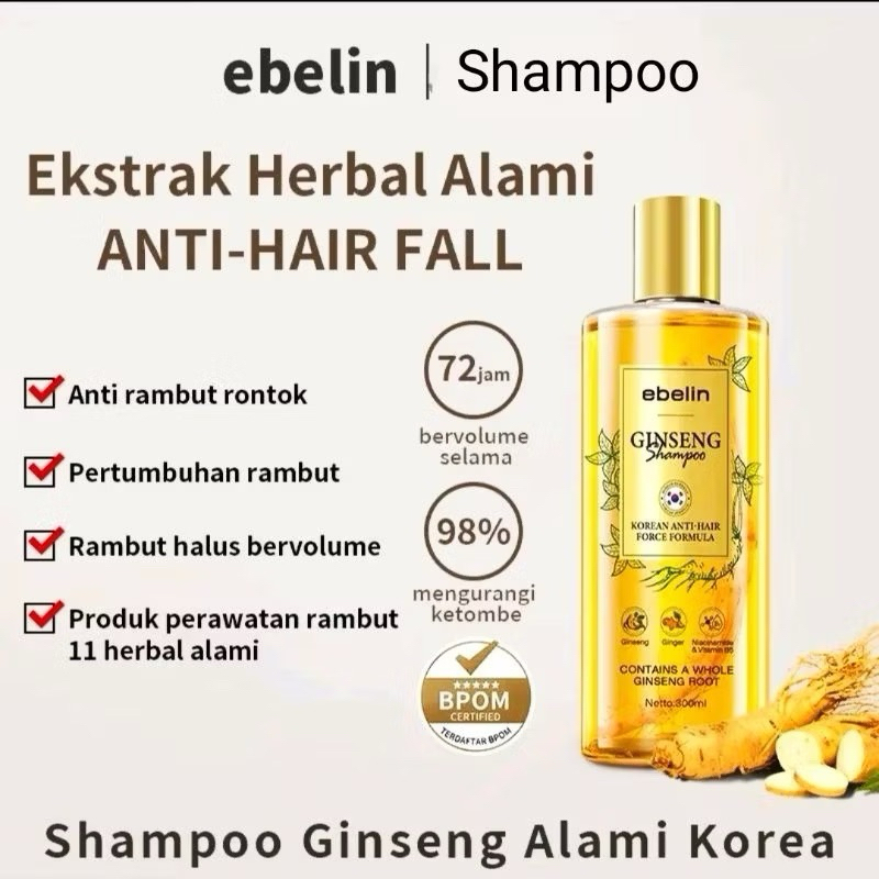 [ BPOM ]EBELIN ANTI HAIR FALL SHAMPO PERAWATAN RAMBUT RONTOK SHAMPO GINSENG PENUMBUH RAMBUT 100% ORI