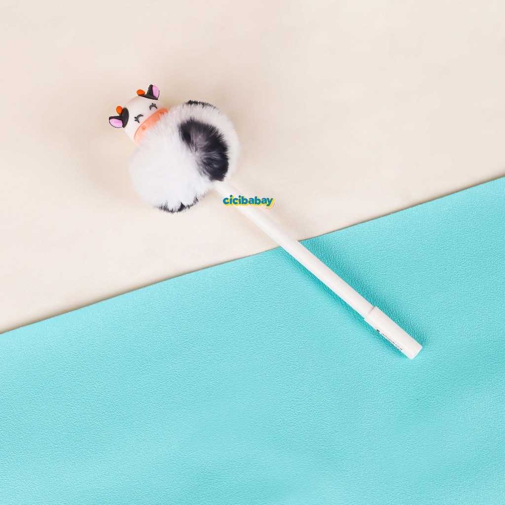 

Pom Pom Moo Pen Fluffy Pulpen Cute 0.5mm Gel Cow Pen