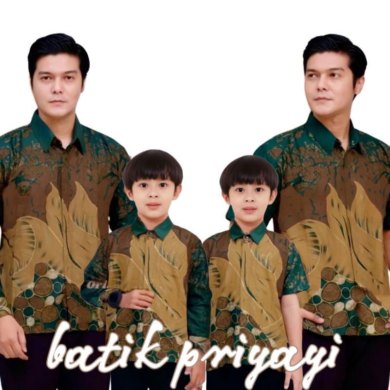Kemeja Batik Anak Laki laki Warna Hijau Emerald Green Batik Pria Dewasa Couple Batik Ayah dan Anak L