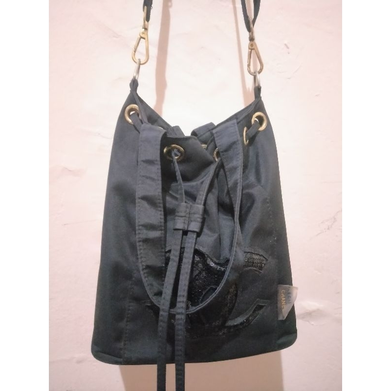 preloved bag serut cendol VIP black sequin ori