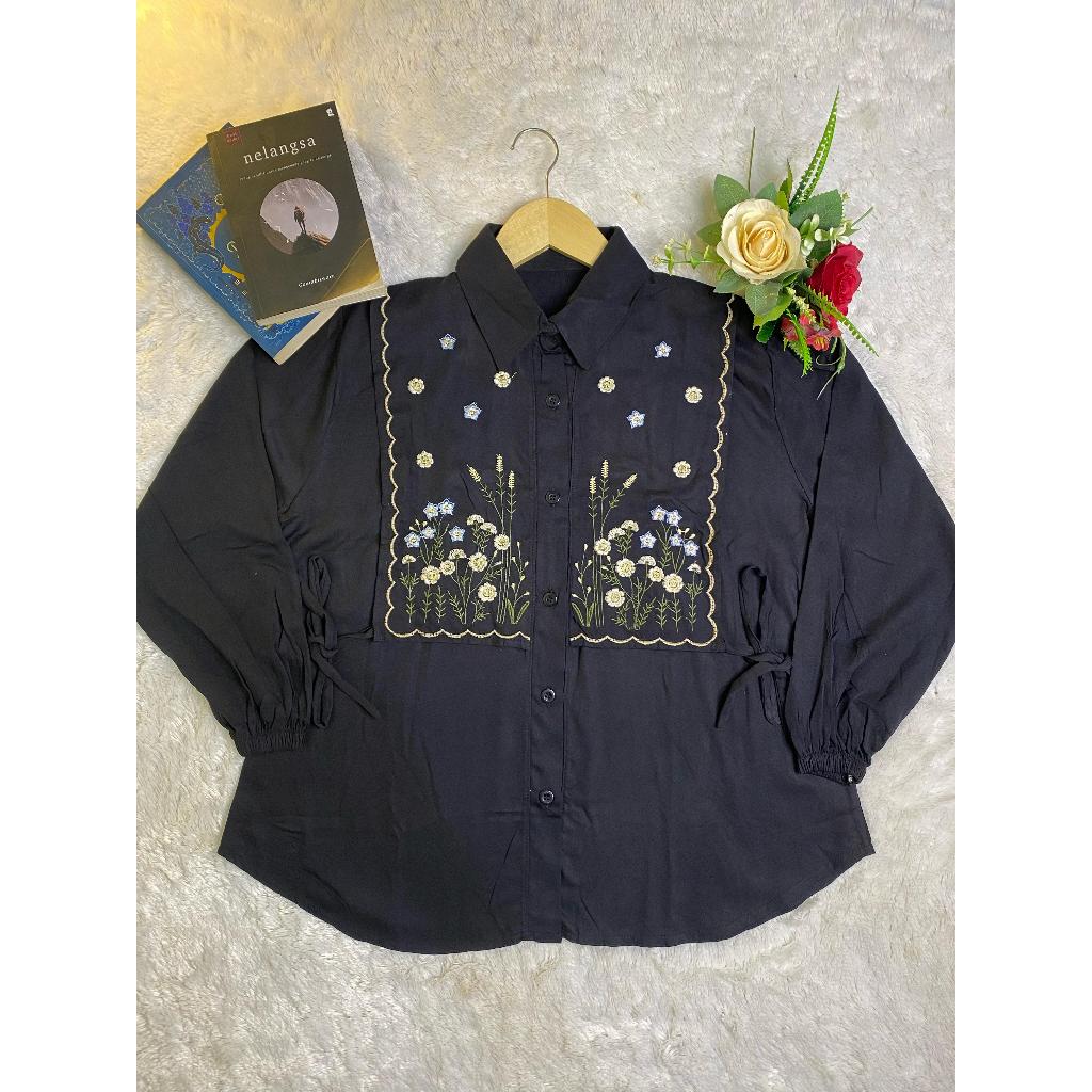 flower blouse korean style wanita hijab outfit kondangan simple elegan