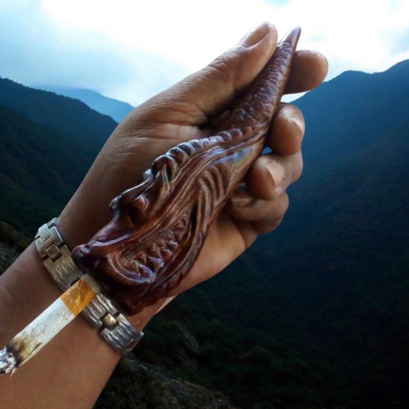 Pipa Rokok Galih kayu Sawo Ukir naga