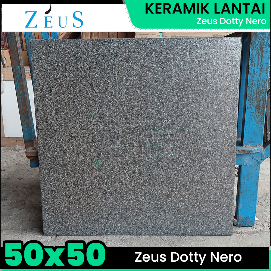 Keramik Kasar 50x50 Zeus Dotty Nero Motif Polos Hitam Lantai Carport/Garasi Matte