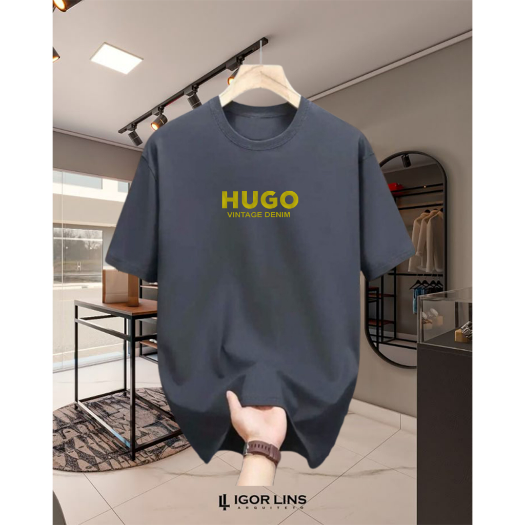 COD  Baju Kaos Distro Hugo Text Gold Premium Quality Kaos Cotton Combed 30s Lengan Pendek T-Shrit Ko