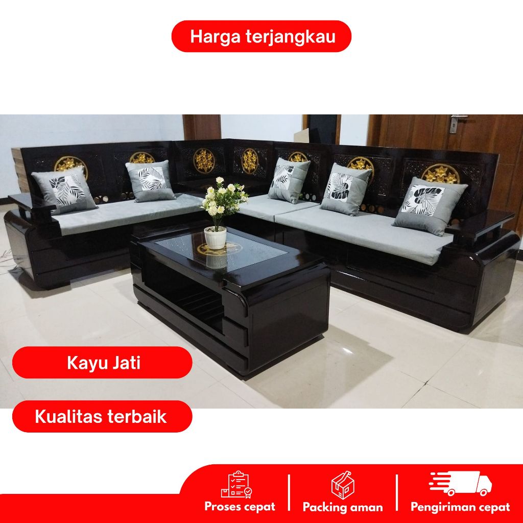 Meja Tamu Kursi Sudut Kayu Jati