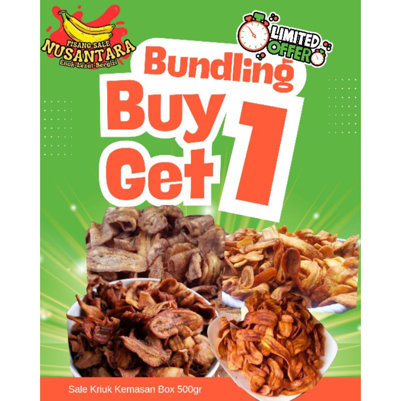 

paket bundling beli 1 gratis 1 sale kriuk pisang madu