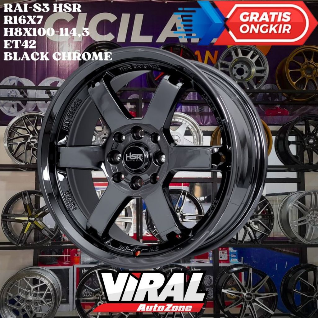 Velg Mobil Ring 16 Black Chrome HSR RAI S3 R16 Untuk Avanza , Alvez , Jazz , Mazda2