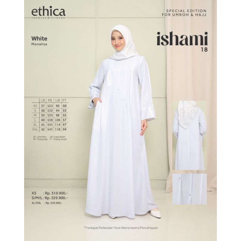 GAMIS ISHAMI 18 PUTIH BY ETHICA, GAMIS ETHICA PUTIH, GAMIS PUTIH PREMIUM