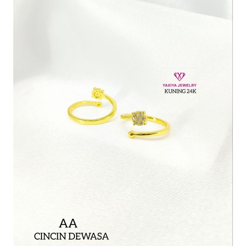 cincin segi tumpuk lapis emas 24k