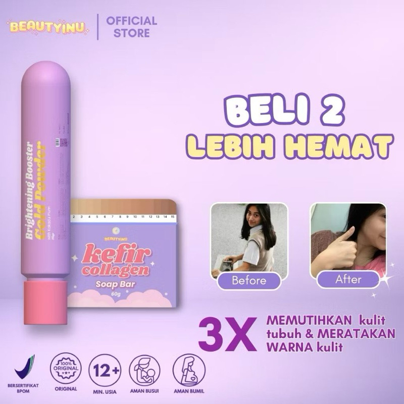 Serbuk Gold Brightening Booster Beautyinu - serbuk gold pemutih beautyinu - gold powder beautyinu