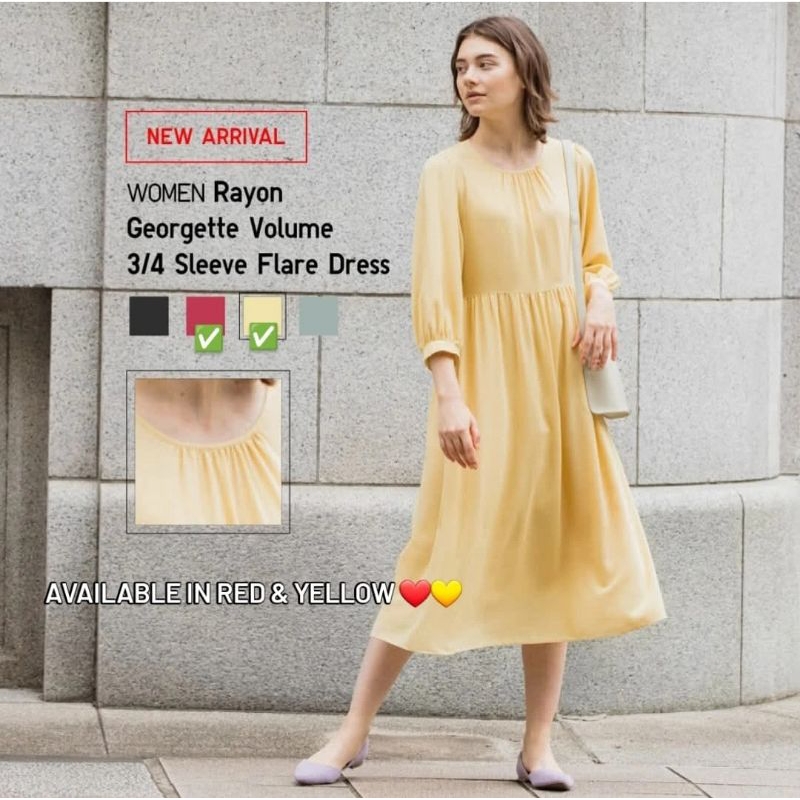 UNIQLO Dress Women Rayon Georgette Volume 3/4 Sleeve Flare
