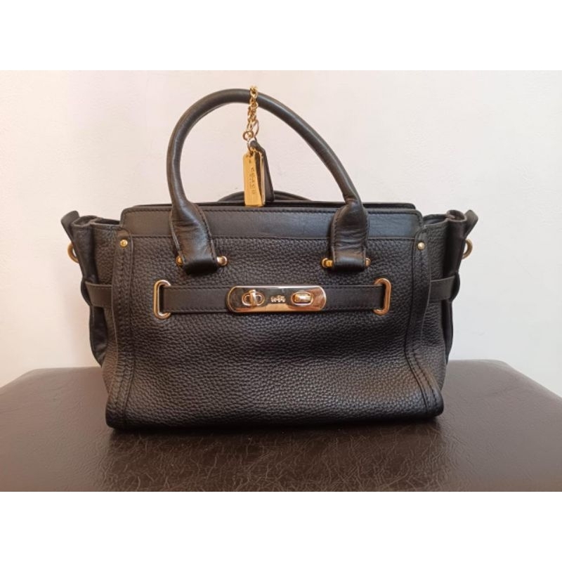 Coach Swagger Black Pebble Leather