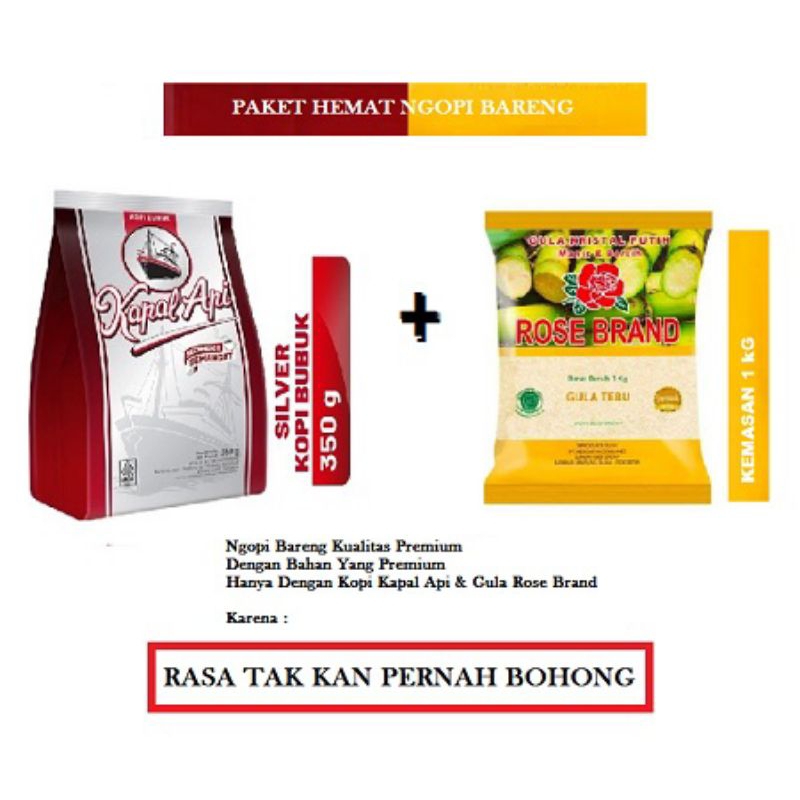 

Paket Hemat Kopi Kapal Api + Gula Rose Brand