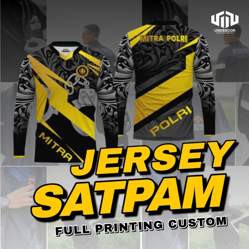 Jersey Satpam Mitra Polri Kaos Olahraga Security Pria Wanita Lengan Panjang Full Printing Sport