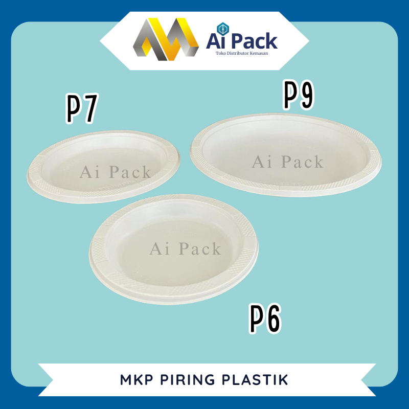 (ISI 50 BIJI) MKP Piring Plastik Putih P6 P7 P9 Kecil Sedang Besar / Piring Makan Sekali Pakai Tebal