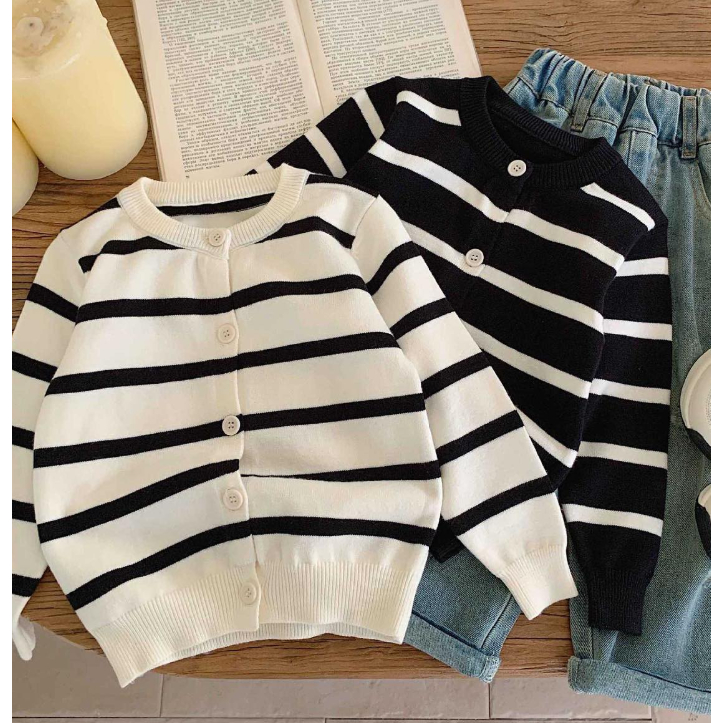RajutsiKecil | Cardigan Rajut Anak Bergaris Style Korea anak perempuan usia 2-12 Tahun