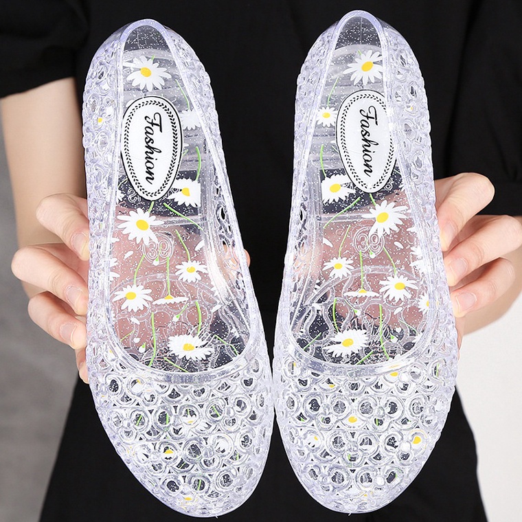 55STOK TERBATAS Sepatu Wanita MOXOMI Motif Bunga Bahan Silikon Transparan Elastis Sepatu Mewah