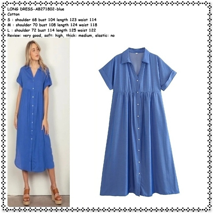 AMELIE BUTIK AB271802 Casual Long Dress Midi Kemeja Denim Lengan Pendek Wanita Hamil maupun Tidak Ha