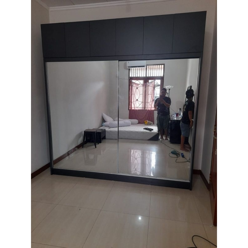 lemari sliding 2 pintu  box ful cermin | lemari pakaian sliding pintu 2 kabinet | lemari sleding| le
