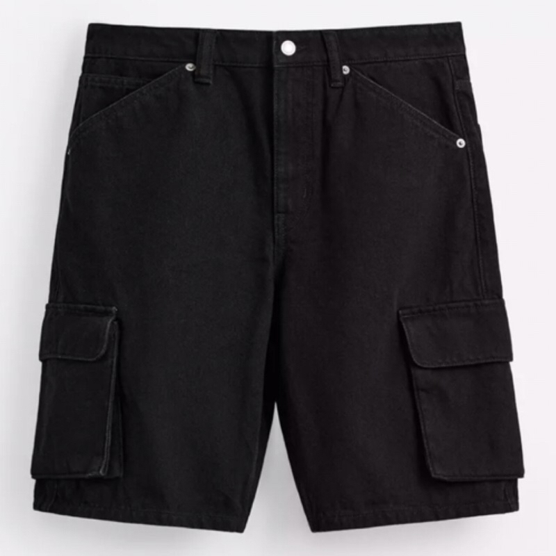 ZARA Men Denim Cargo Bermuda Shorts Celana Pendek Pria Black