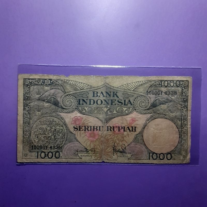 Uang kuno 1000 rupiah bunga tahun 1959