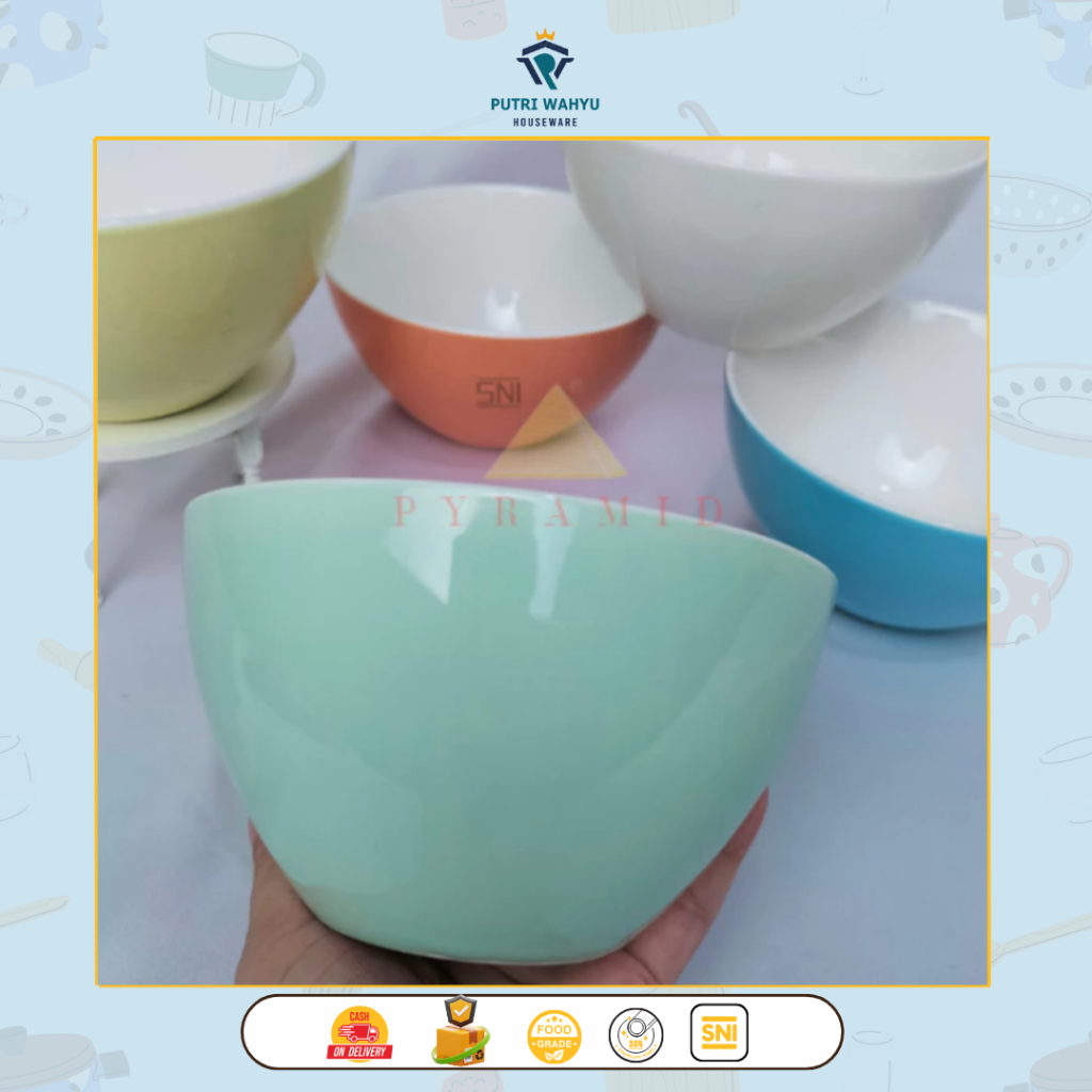 Pyramid Mangkuk Keramik Warna Polos