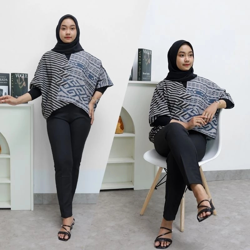 Blus Croptop Tenun Songket Batik Atasan Wanita Formal Kerja Seragam Katun Jumbo Salur Kombinasi