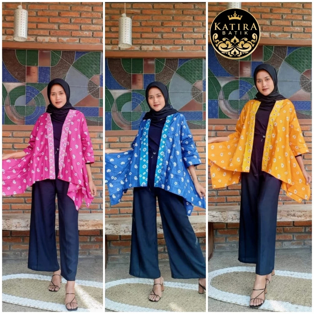 Blazer Jumputan Dianti Outer Batik Jumbo Katun Murah Warna Cerah Lengan Panjang Hijab Seragam Kerja 