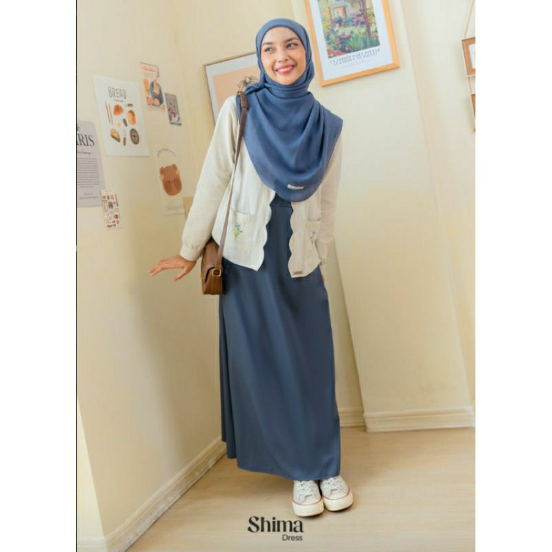 SHIMA DRESS JILBRAVE | Feminine Casual Dress dengan aksen Bordir bunga | Gamis Bahan Katun dengan Ou
